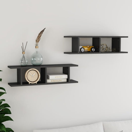 Væghylder 2 Stk. 78X18X20 Cm Konstrueret Træ Grå Højglans