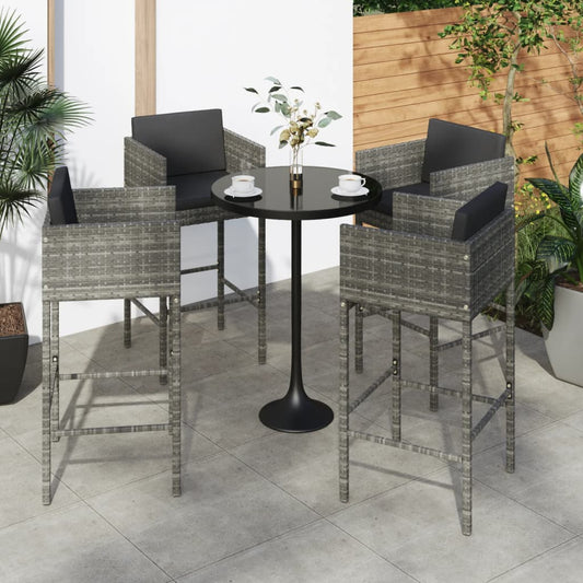 Barstole 4 Stk. Med Hynder Polyrattan Grå Gråbrun