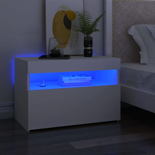 Sengebord Med Led-Lys 60X35X40 Cm Konstrueret Træ
