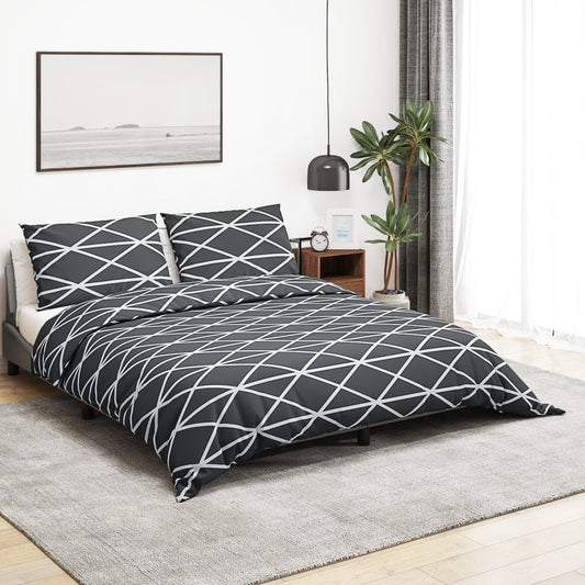Sengetøj 155X220 Cm Bomuld Grå Mørkegrå Og Hvid