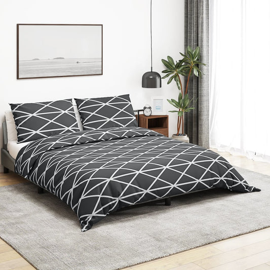 Sengetøj 200X200 Cm Bomuld Grå Mørkegrå Og Hvid