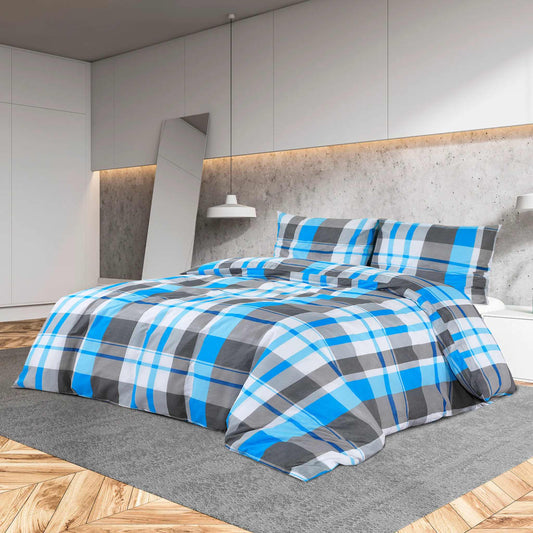 Sengetøj 200X200 Cm Bomuld Blå Og Grå
