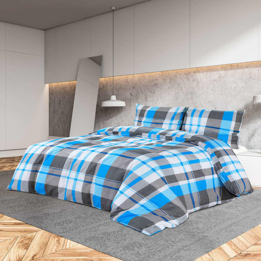 Sengetøj 260X220 Cm Bomuld Blå Og Grå