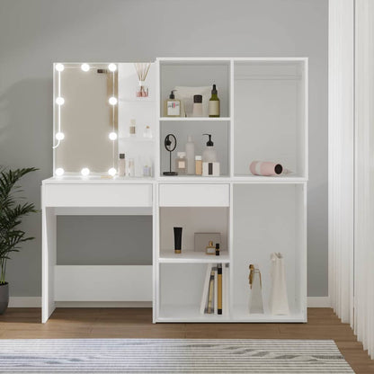 Makeupbord Med LED-lys Og 2 Skabe Konstrueret Træ - Variant 3082026