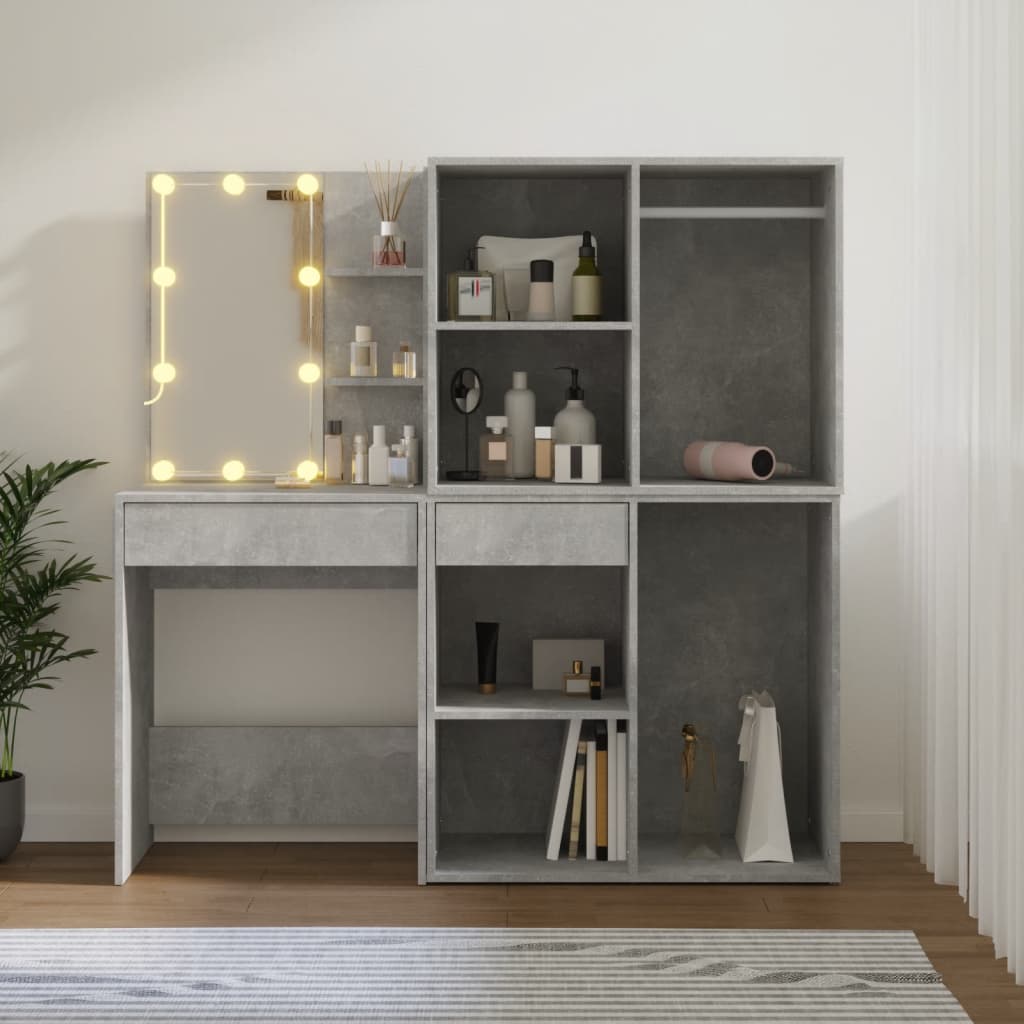 Makeupbord Med LED-lys Og 2 Skabe Konstrueret Træ - Billede 4