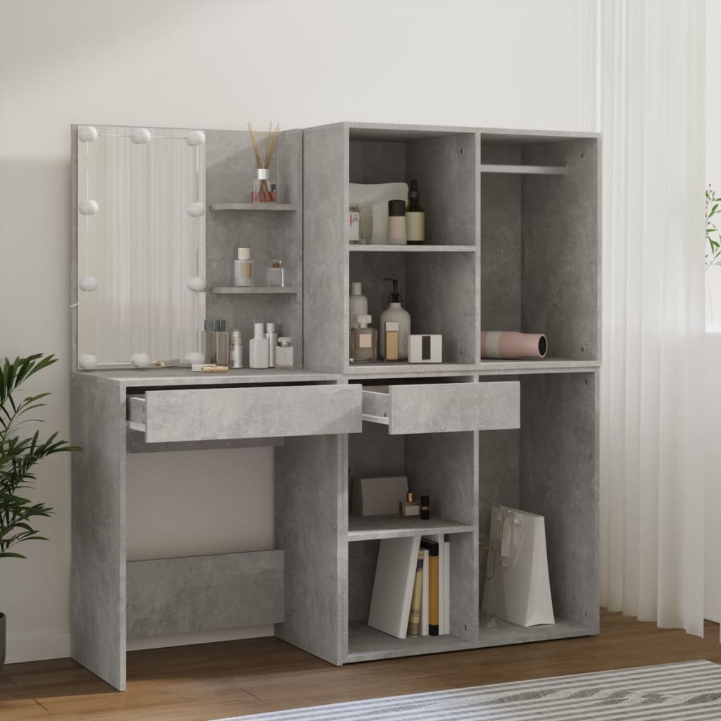 Makeupbord Med LED-lys Og 2 Skabe Konstrueret Træ - Billede 5