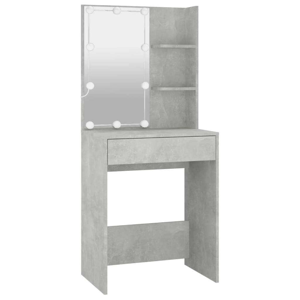 Makeupbord Med LED-lys Og 2 Skabe Konstrueret Træ - Billede 8