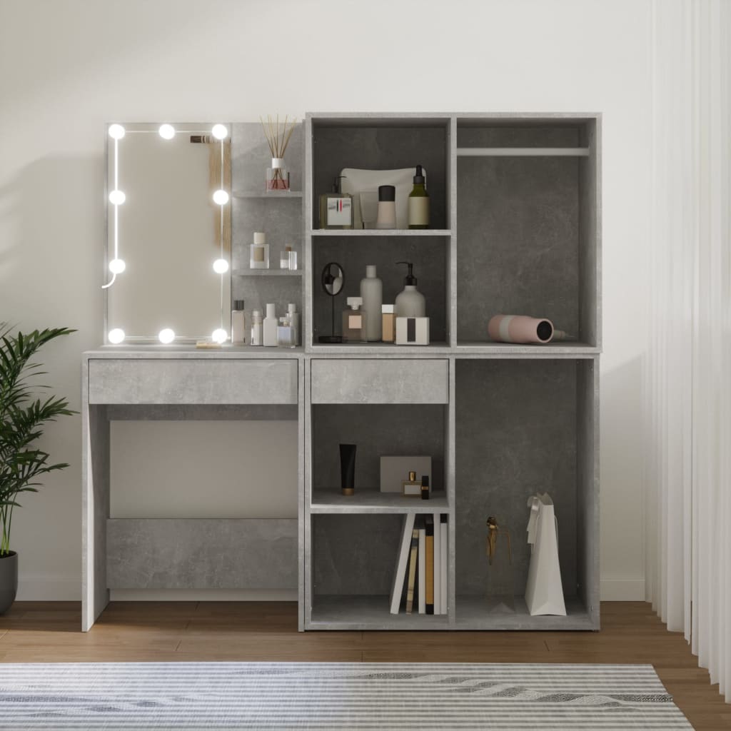 Makeupbord Med LED-lys Og 2 Skabe Konstrueret Træ - Hovedbillede