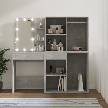 Makeupbord Med LED-lys Og 2 Skabe Konstrueret Træ - Hovedbillede