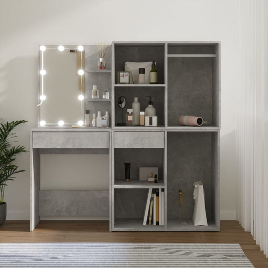 Makeupbord Med LED-lys Og 2 Skabe Konstrueret Træ - Hovedbillede