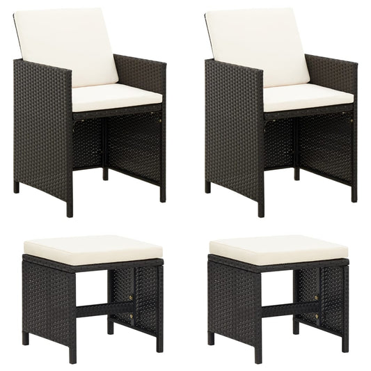 Havestol Med Skamler 4 Dele Polyrattan Sort