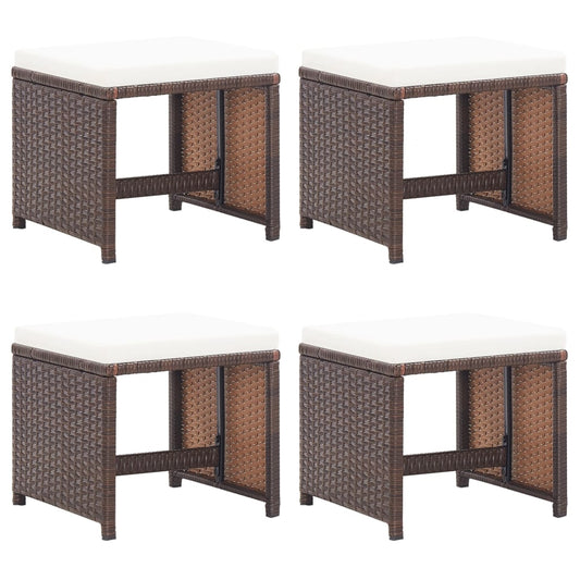 Haveskamler 4 Stk. Med Hynder Polyrattan Brun