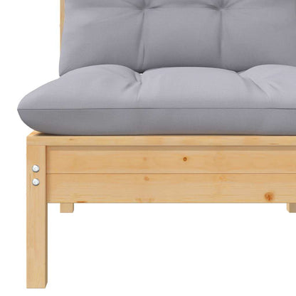 Midterdel Til Havesofa Med Grå Hynder Massivt Fyrretræ
