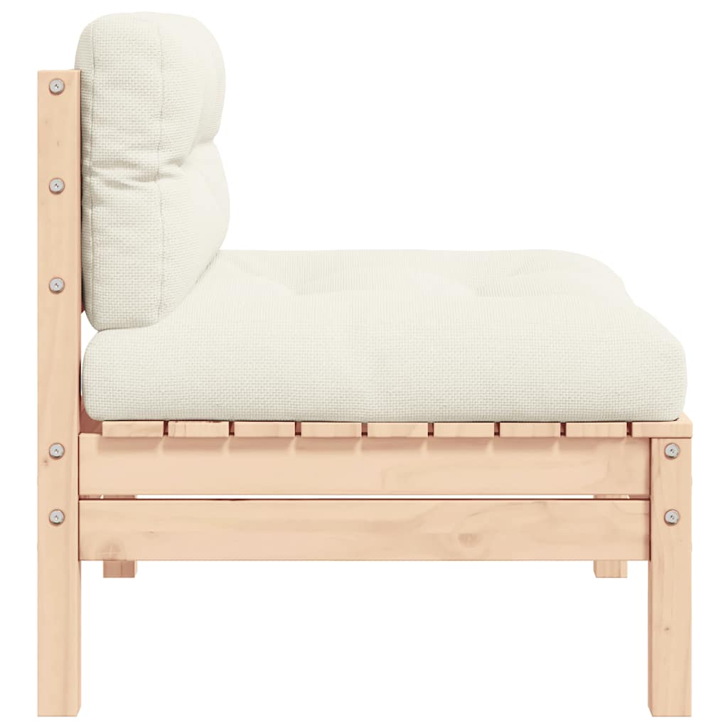 Midtermodul Til Havesofa Med Cremefarvede Hynder Massivt Fyrretræ