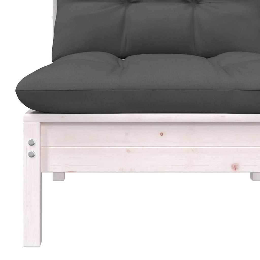 Midterdel Til Havesofa Med Hvide Hynder Massivt Fyrretræ