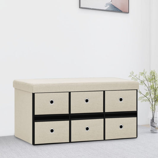 Foldbar Opbevaringsbænk 76X38X38 Cm Kunstlærred Cremehvid