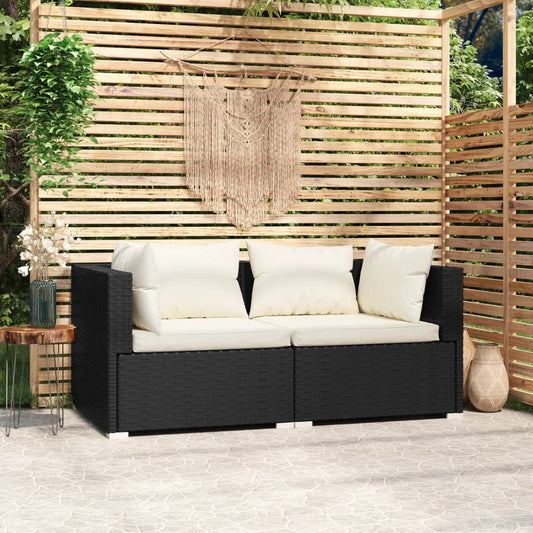 2-Personers Sofa Med Hynder Polyrattan Sort