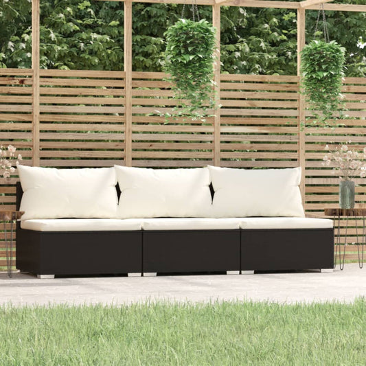 3-Personers Sofa Med Hynder Polyrattan Sort