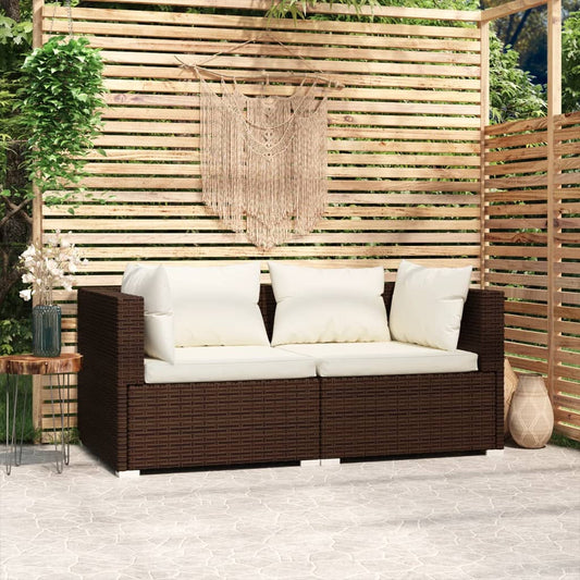 2-Personers Sofa Med Hynder Polyrattan Brun