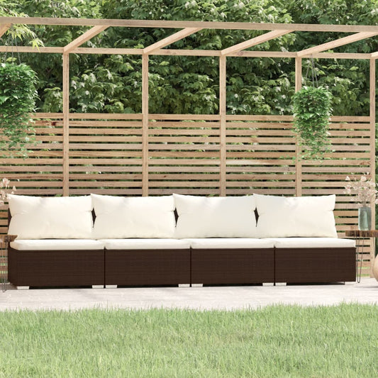 Sofa Med Hynder Polyrattan Brun