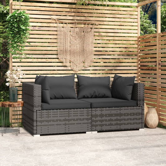 2-Personers Sofa Med Hynder Polyrattan Grå