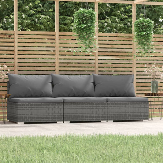 3-Personers Sofa Med Hynder Polyrattan Grå