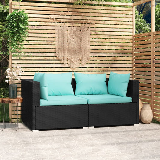 2-Personers Sofa Med Hynder Polyrattan Sort