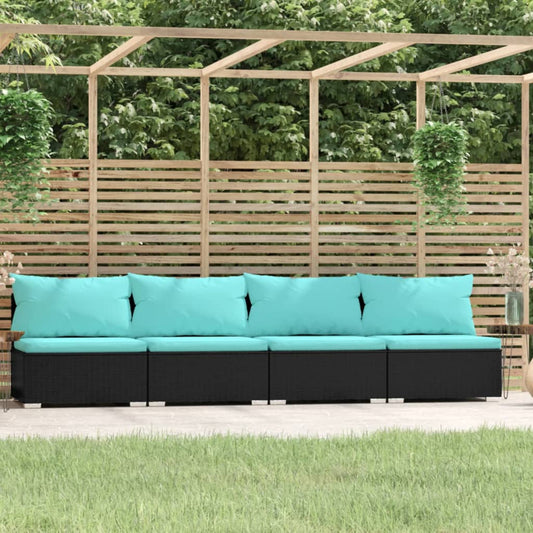 Sofa Med Hynder Polyrattan Sort