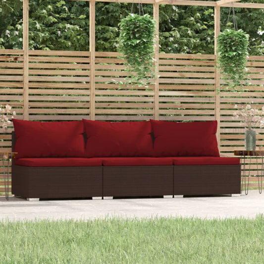 3-Personers Sofa Med Hynder Polyrattan Brun