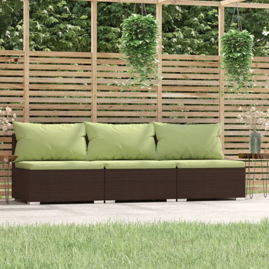3-Personers Sofa Med Hynder Polyrattan Brun