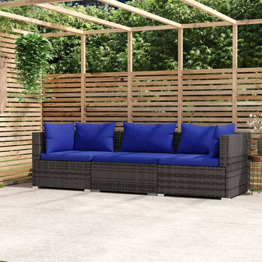 3-Personers Sofa Med Hynder Polyrattan Grå