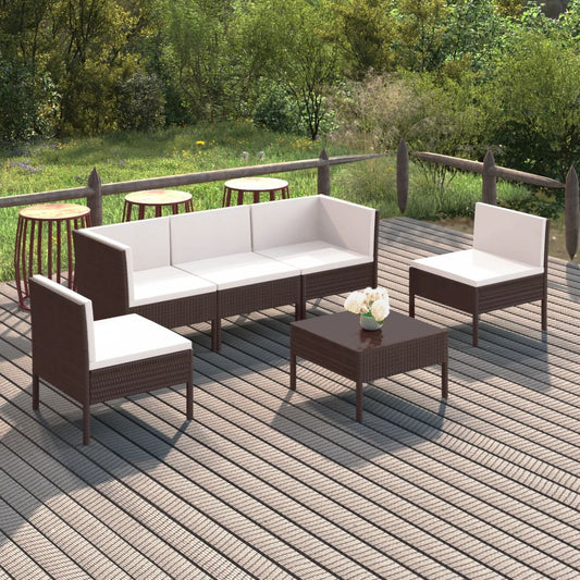 Loungesæt Til Haven 6 Dele Med Hynder Polyrattan Brun