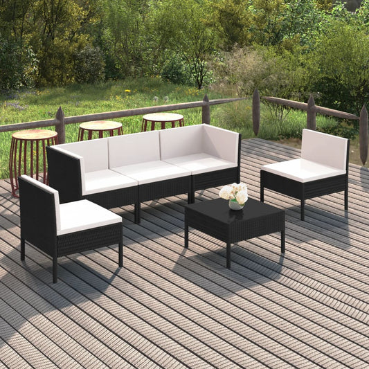 Loungesæt Til Haven 6 Dele Med Hynder Polyrattan Sort