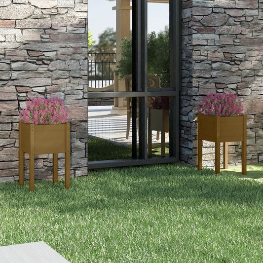 Plantekasser 2 Stk. 40X40X70 Cm Massivt Fyrretræ Gyldenbrun