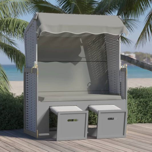 Strandkurv Med Baldakin Polyrattan Og Massivt Træ