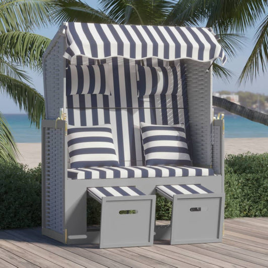 Strandkurv Med Hynder Polyrattan Og Massivt Træ Blå Og Sort