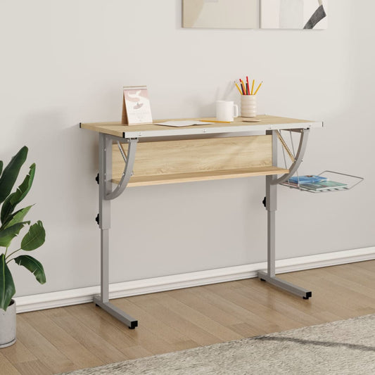 Skrivebord 110X53X(58-87) Cm Konstrueret Træ Stål Grå
