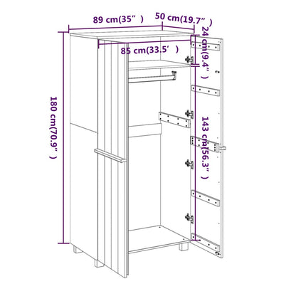 Klædeskab Hamar 89x50x180 Cm Massivt Fyrretræ - Billede 8