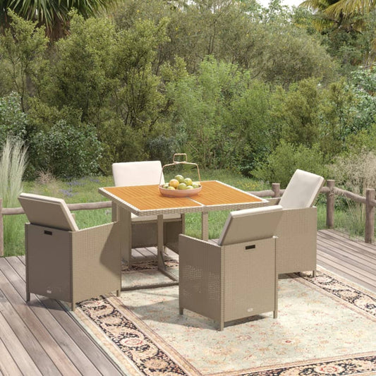 Spisebordssæt Til Haven 5 Dele Med Hynder Polyrattan Beige Beige Og Brun