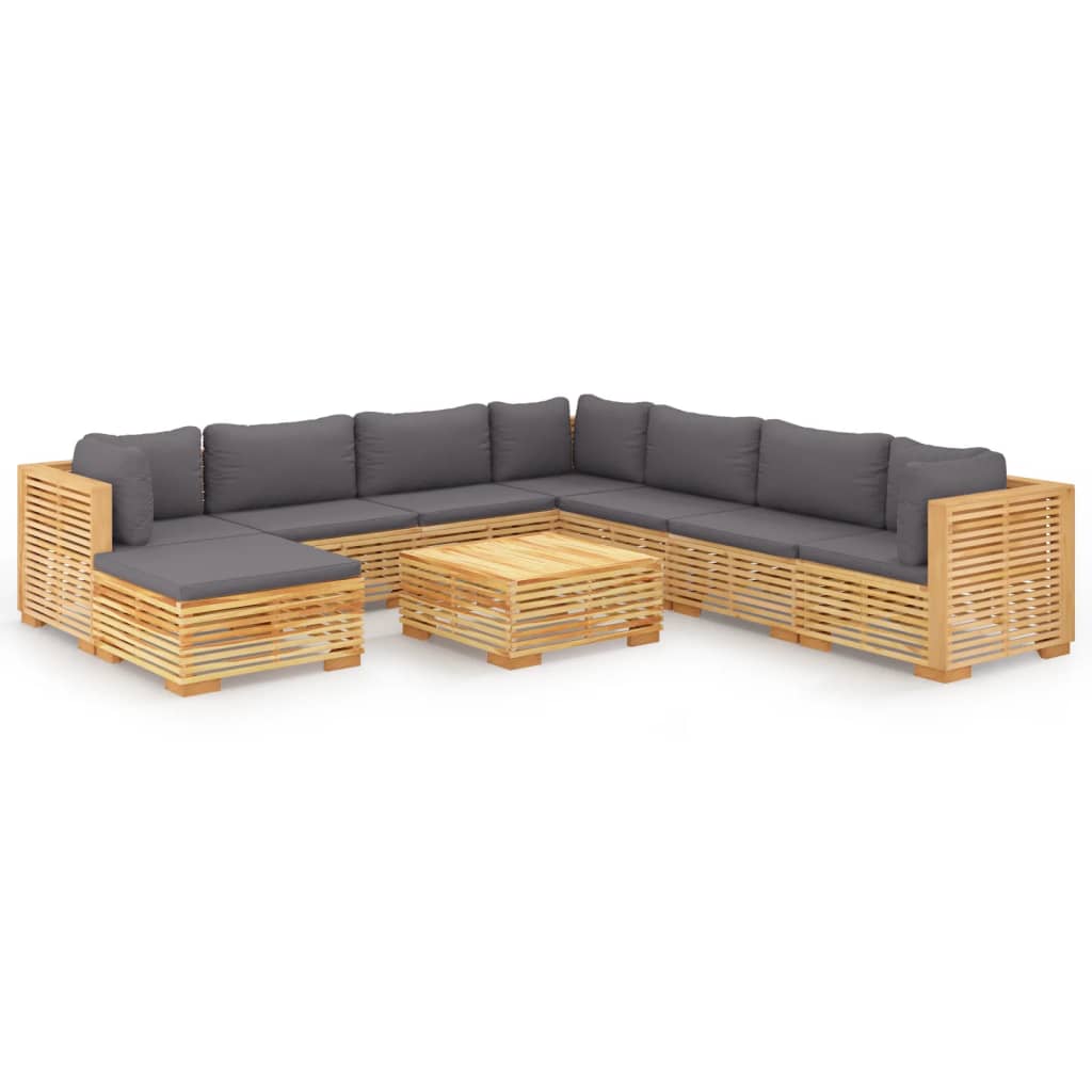 Loungesæt Til Haven 9 Dele Med Hynder Massivt Teaktræ - Billede 2