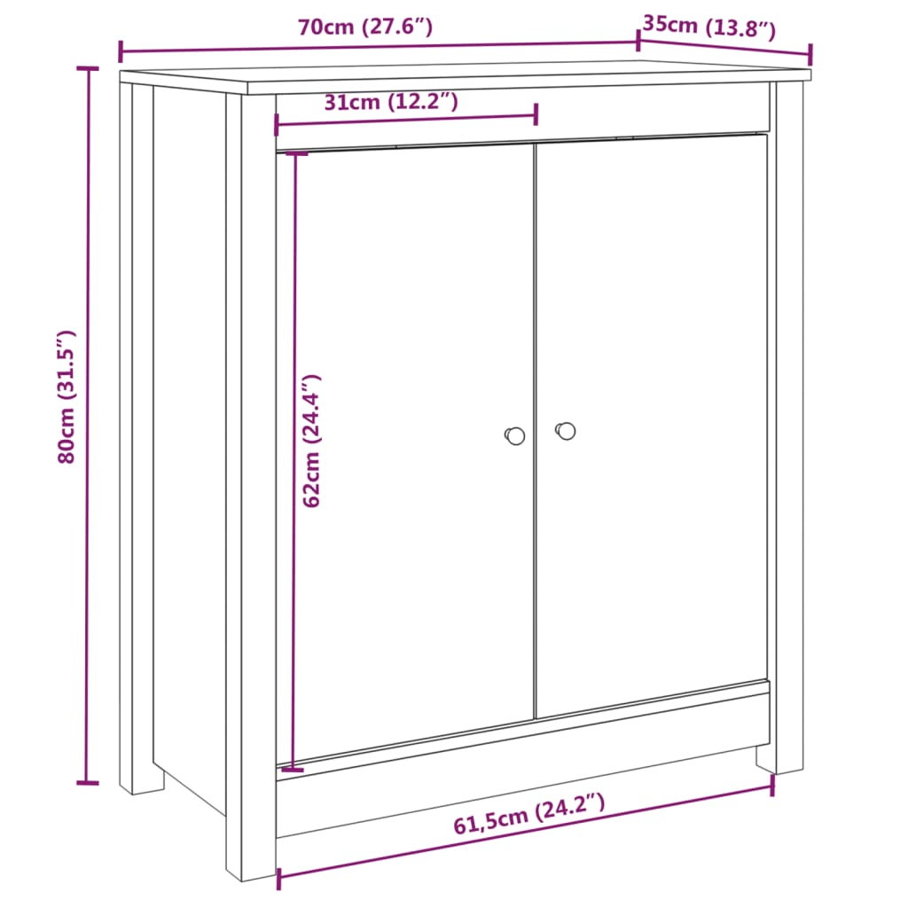 Skænk 70x35x80 Cm Massivt Fyrretræ