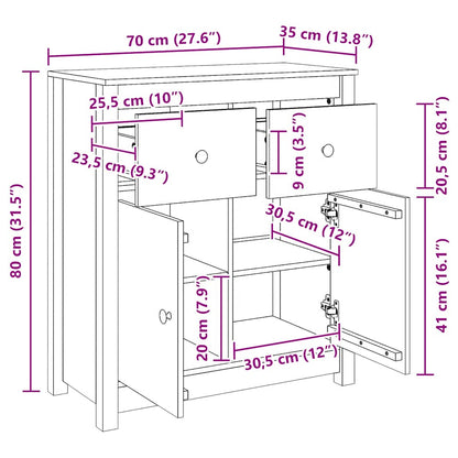 Skænk 70x35x80 Cm Massivt Fyrretræ