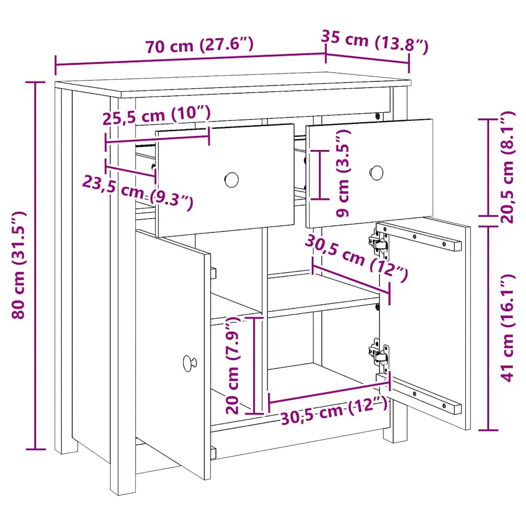 Skænk 70x35x80 Cm Massivt Fyrretræ