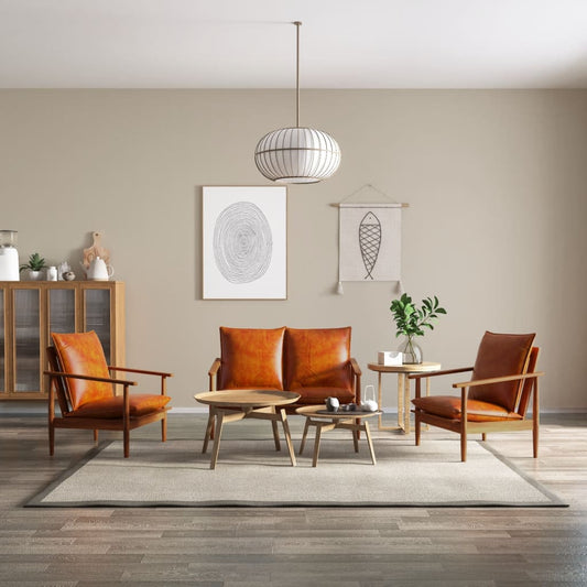 Sofasæt 3 Dele Ægte Skind Med Massivt Akacietræ Brun