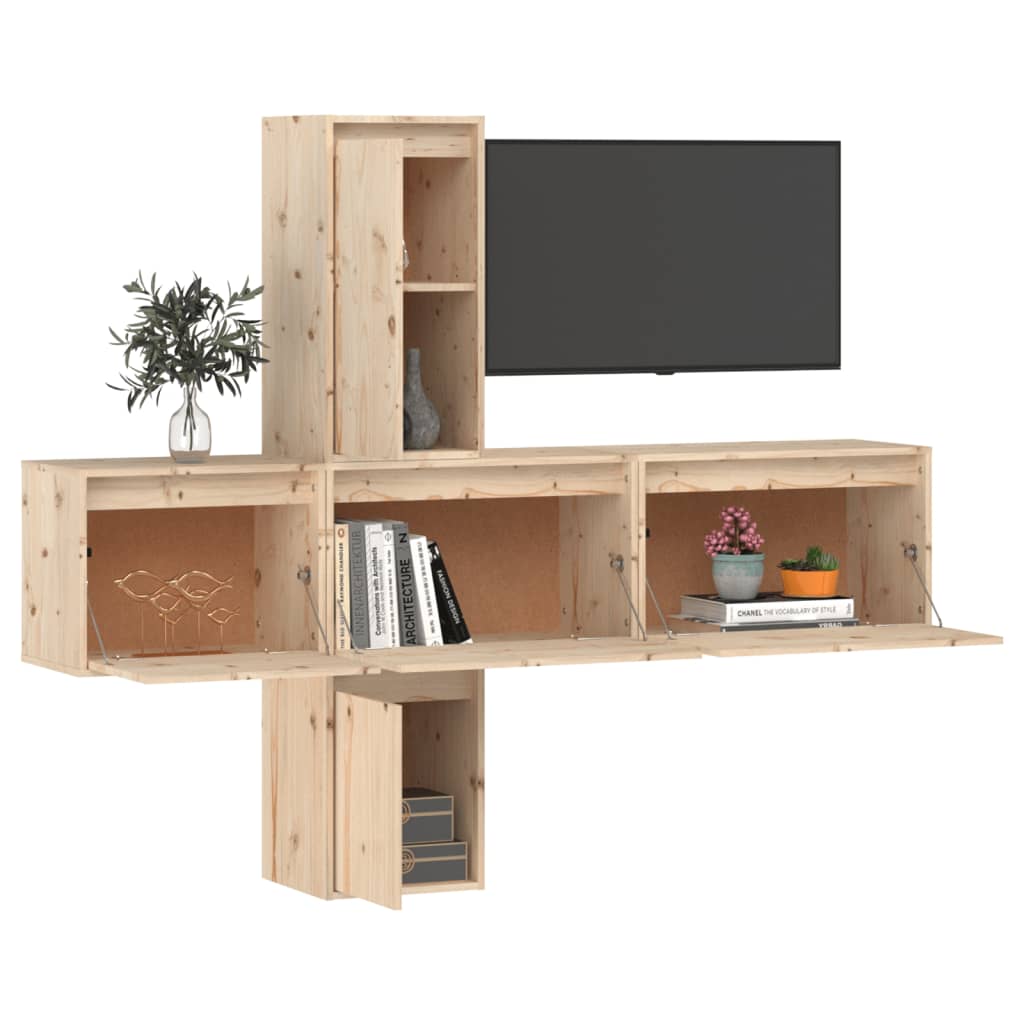 Tv-skabe 5 Dele Massivt Fyrretræ - Billede 4