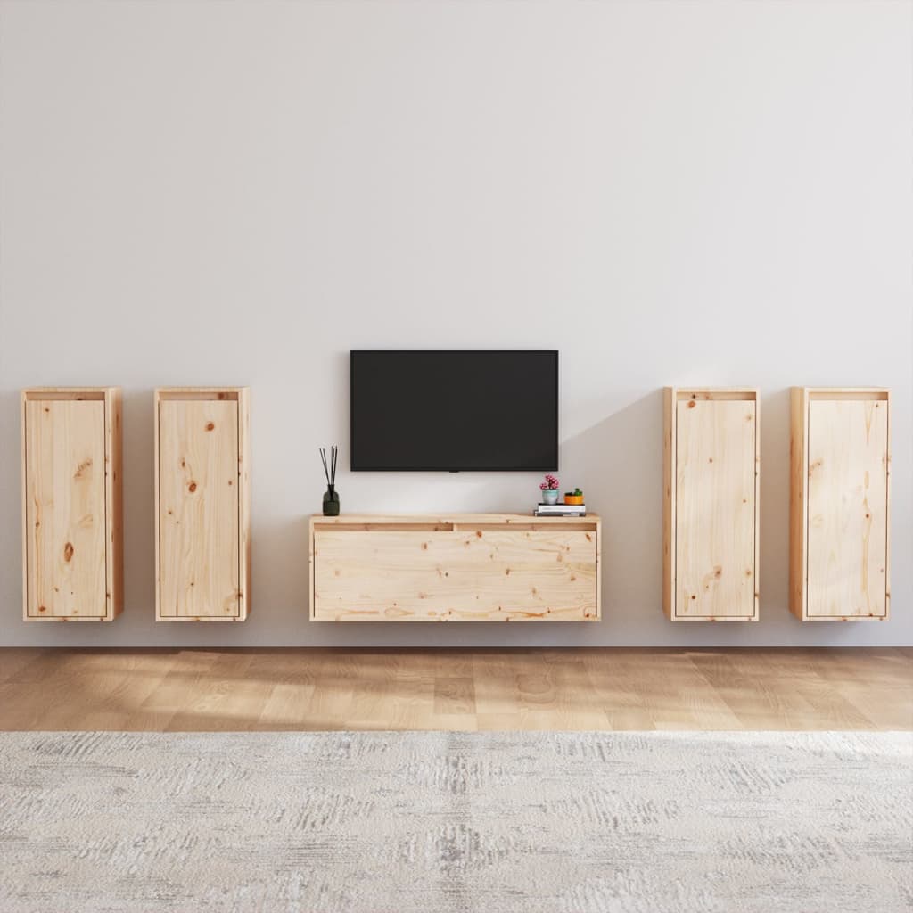 Tv-Skabe 5 Dele Massivt Fyrretræ
