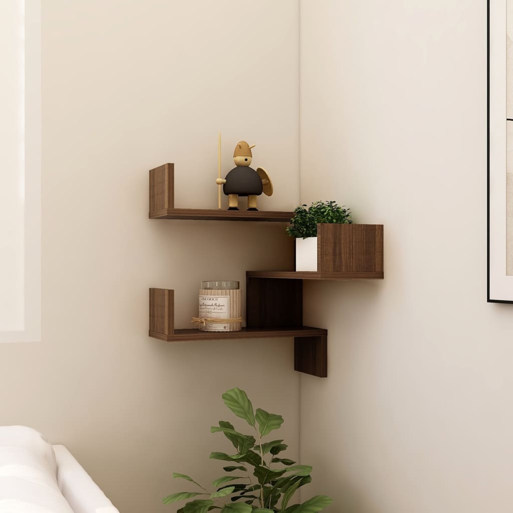 Væghængt Hjørnehylde 40x40x50 Cm Konstrueret Træ Egetræ - Billede 3