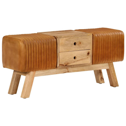 Bænk 107 Cm Ægte Gedeskind Og Massivt Mangotræ Brun - Hovedbillede