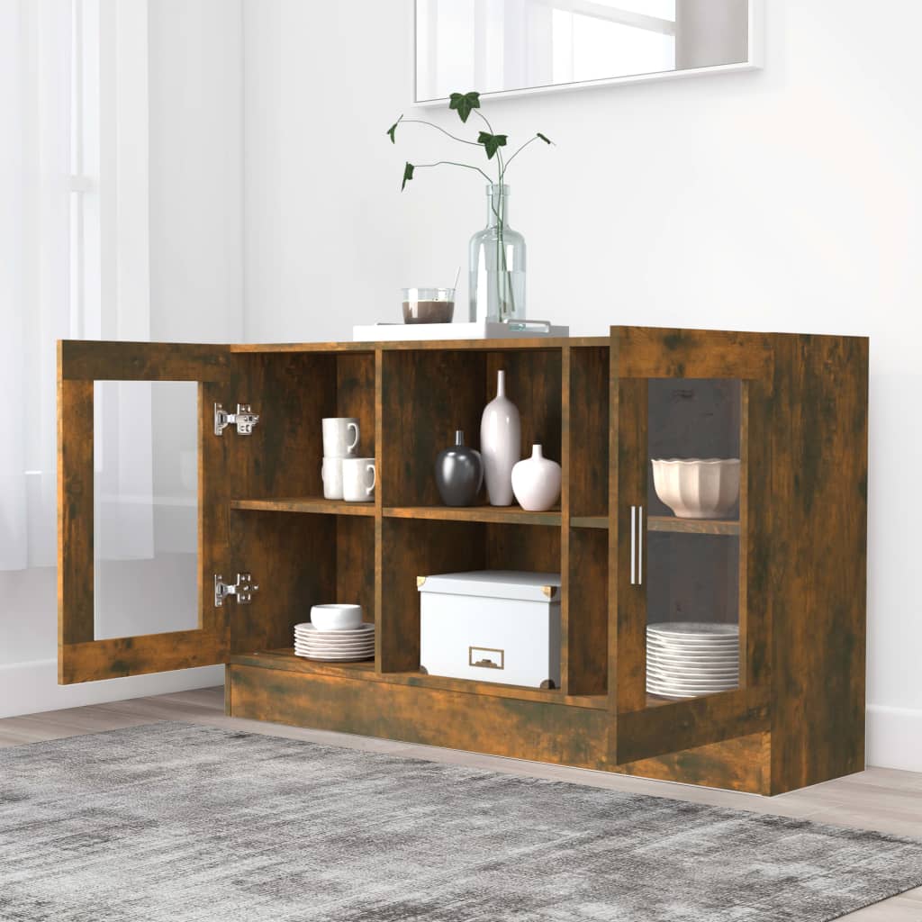 Vitrineskab 120x30,5x70 Cm Konstrueret Træ Røget Egetræ - Billede 3