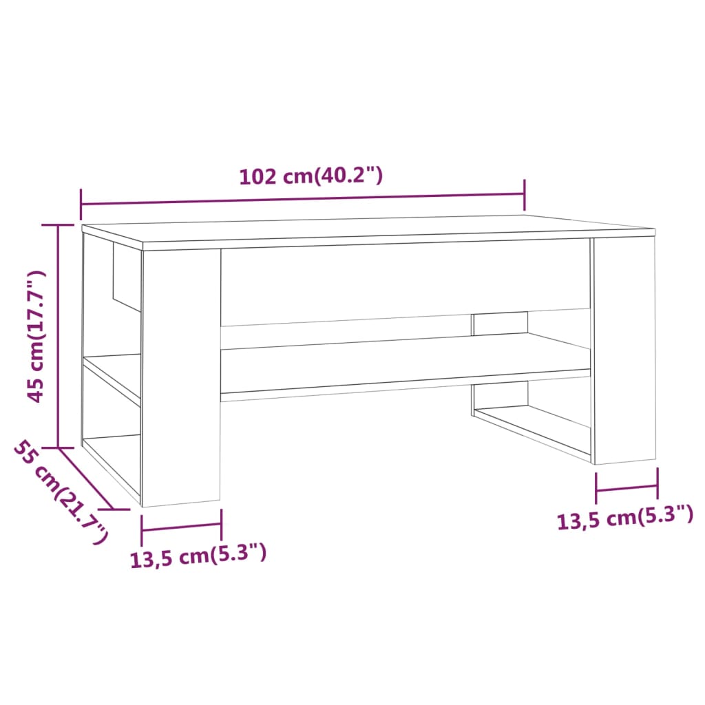 Sofabord 102x55x45 Cm Konstrueret Træ - Billede 7
